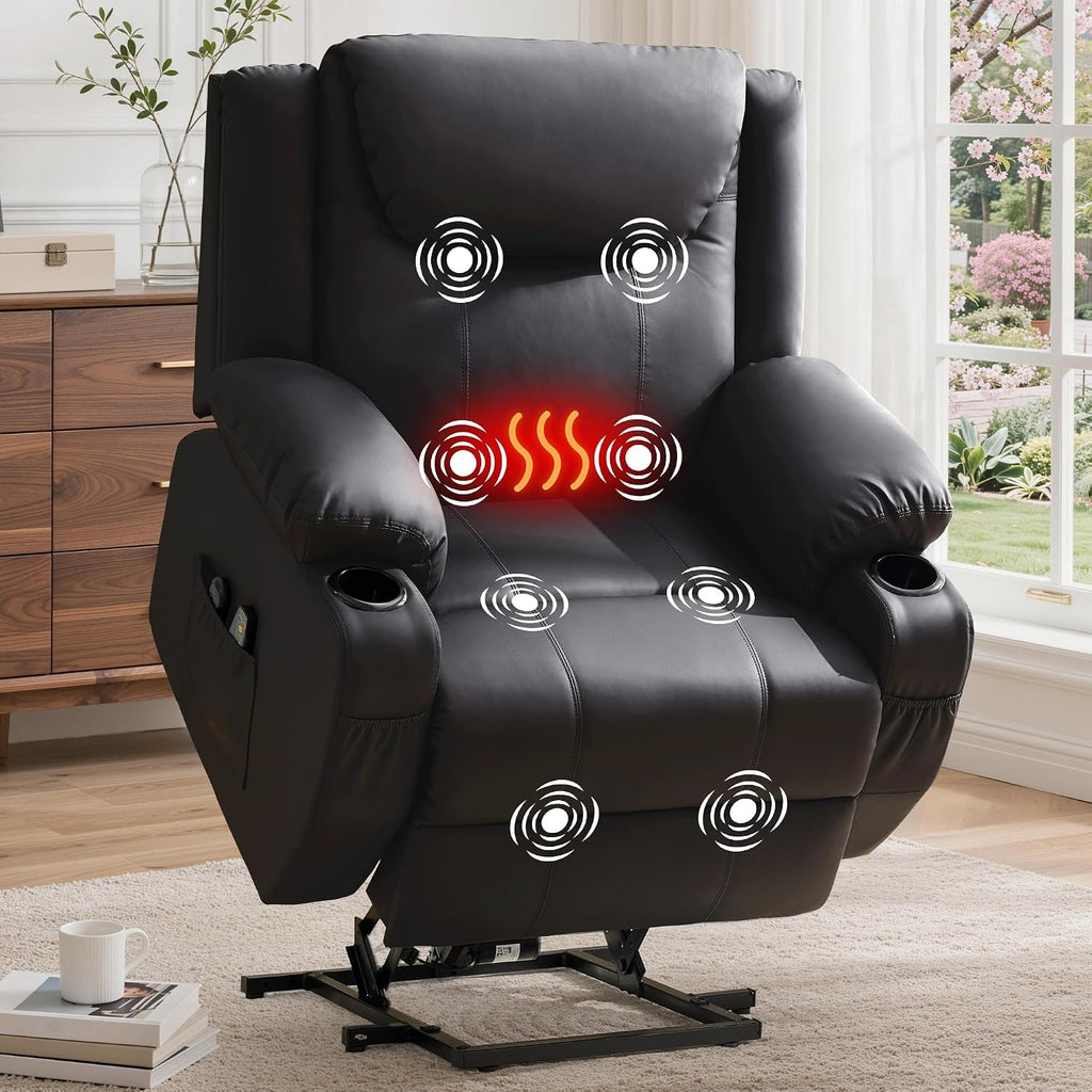 Black Oversized Wide Power Lift Massage Recliner Chair