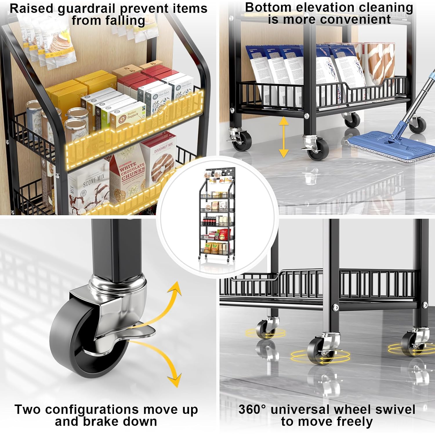 Black Rolling 5-Tier Hooked Snack Display Rack