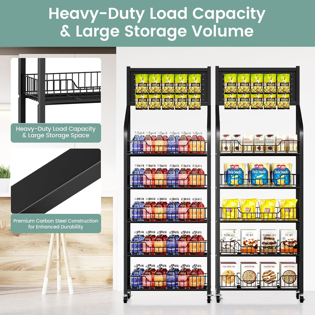 Black Rolling 5-Tier Snack Display Rack