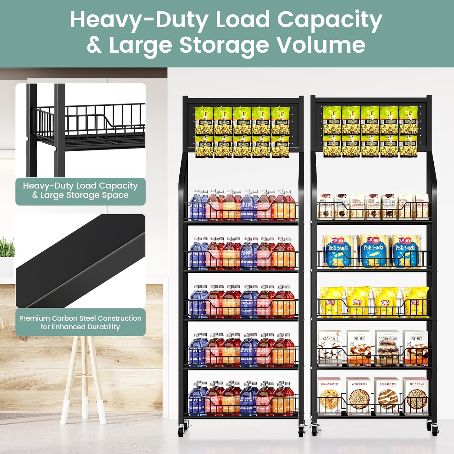 Black Rolling 5-Tier Snack Display Rack