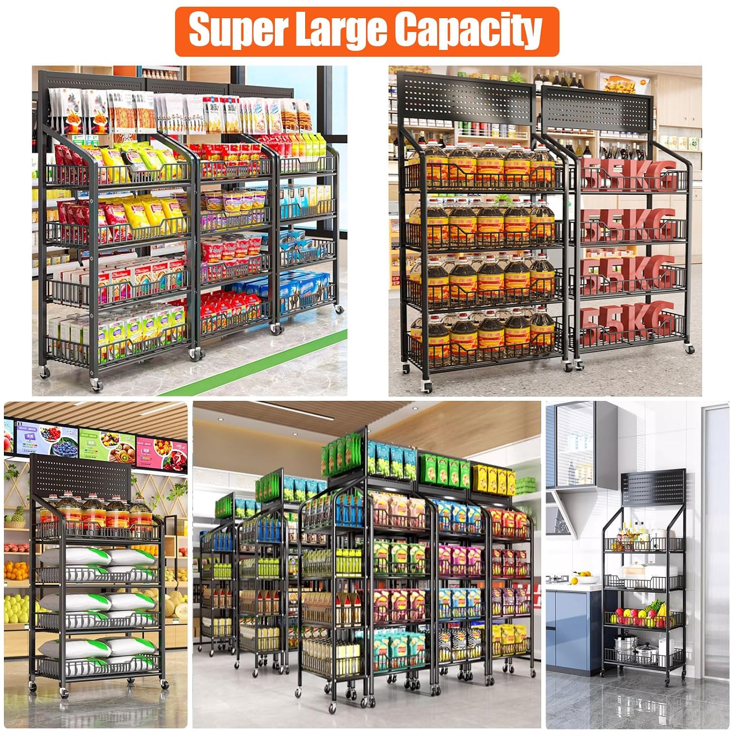 Black Rolling 5-Tier Snack Display Stand