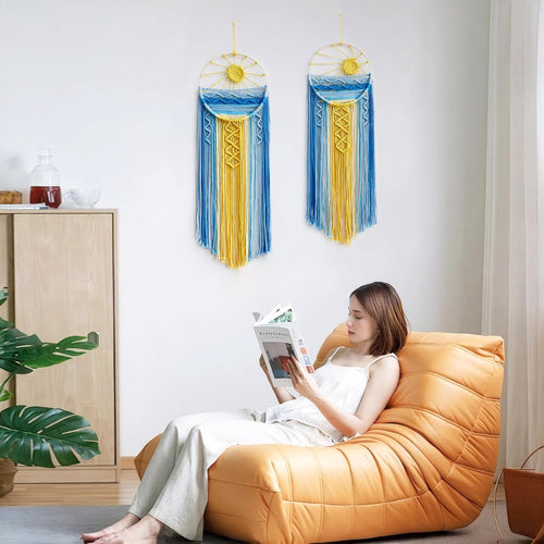 2-Pack Blue Sun Macrame Wall Tapestry