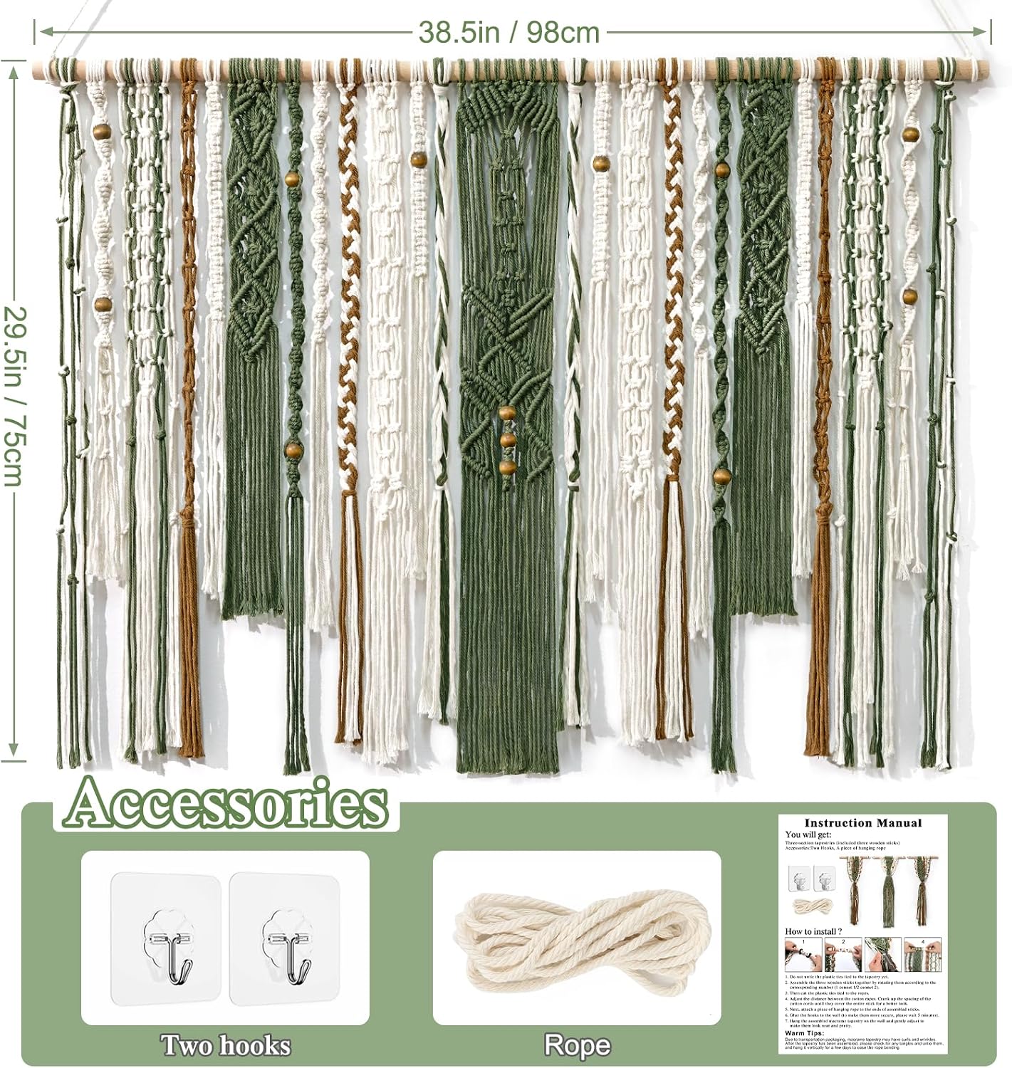 Dark Green Large Boho Macrame Wall Hanging