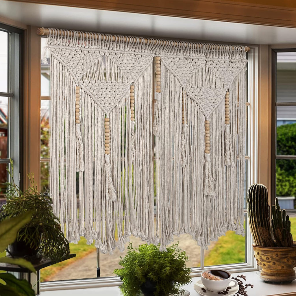 Beige Large Macrame Wall Hanging with Rod