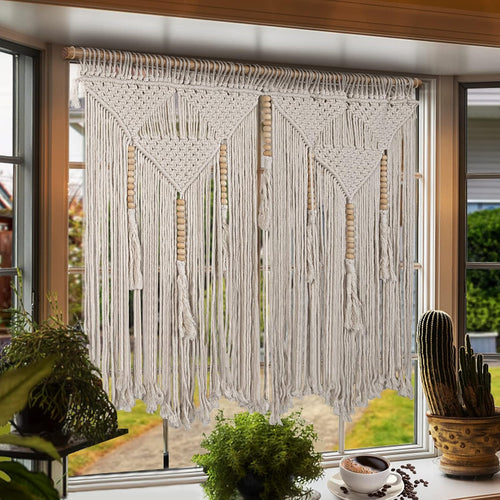 Beige Large Macrame Wall Hanging with Rod