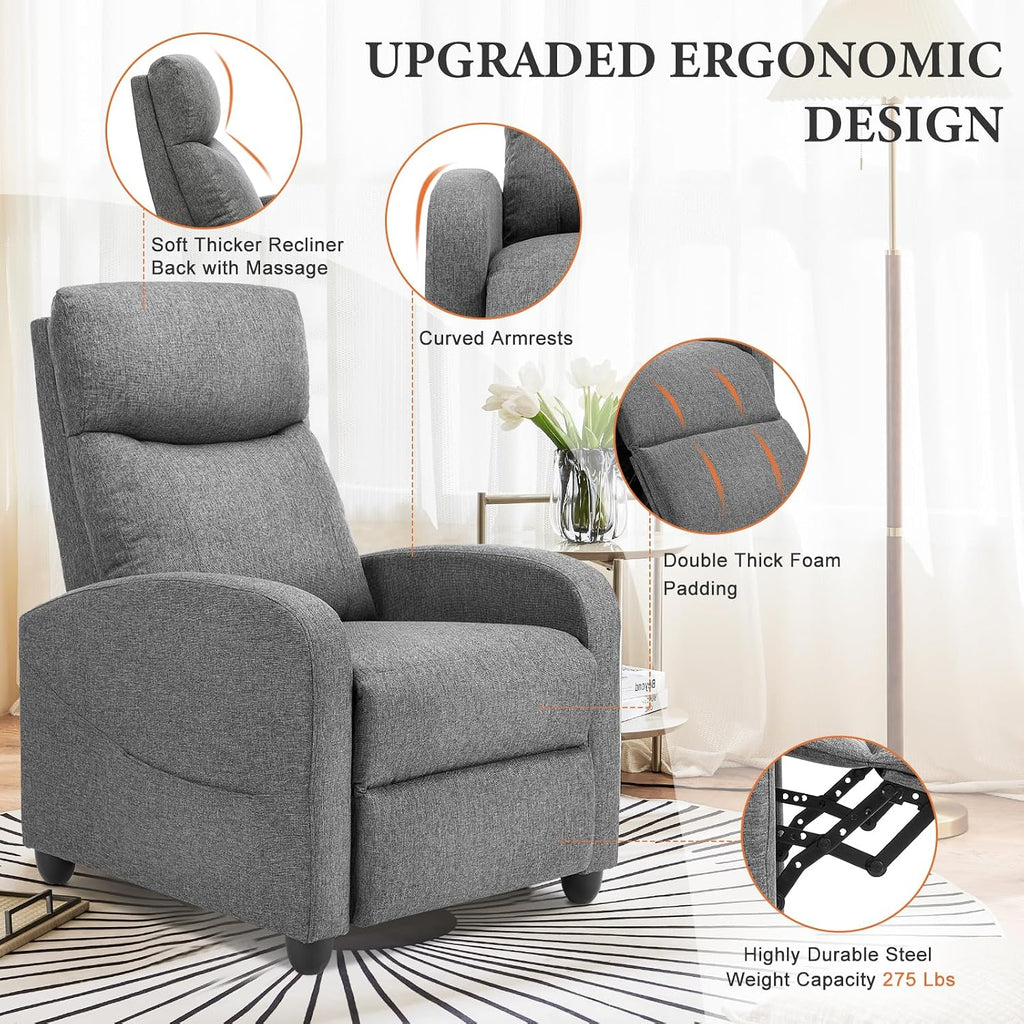 Gray Fabric Home Theater Recliner Sofa Chair
