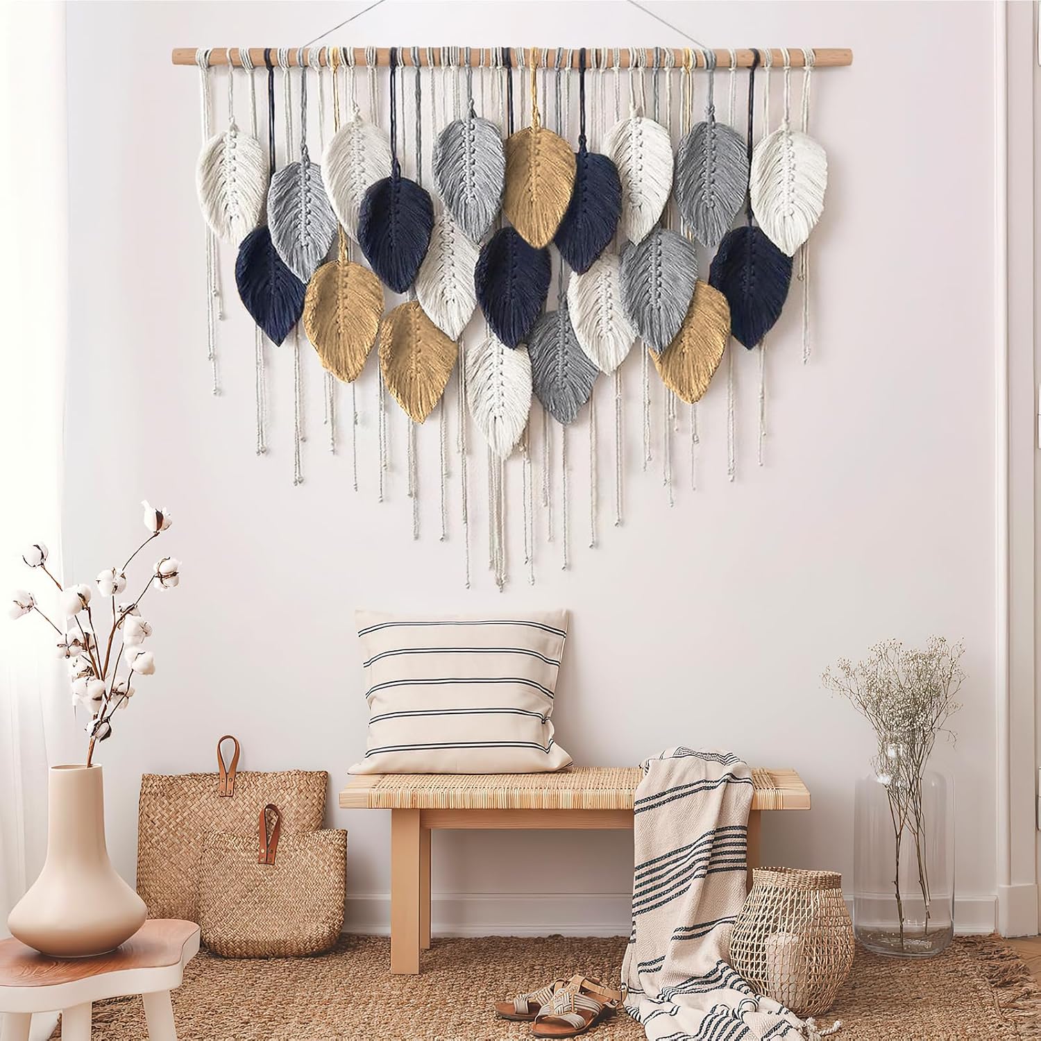 Leaf Feather Large Boho Macrame Wall Hanging