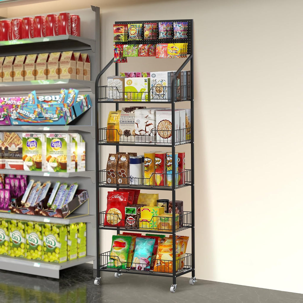 Rolling 5-Tier Metal Snack Display Rack