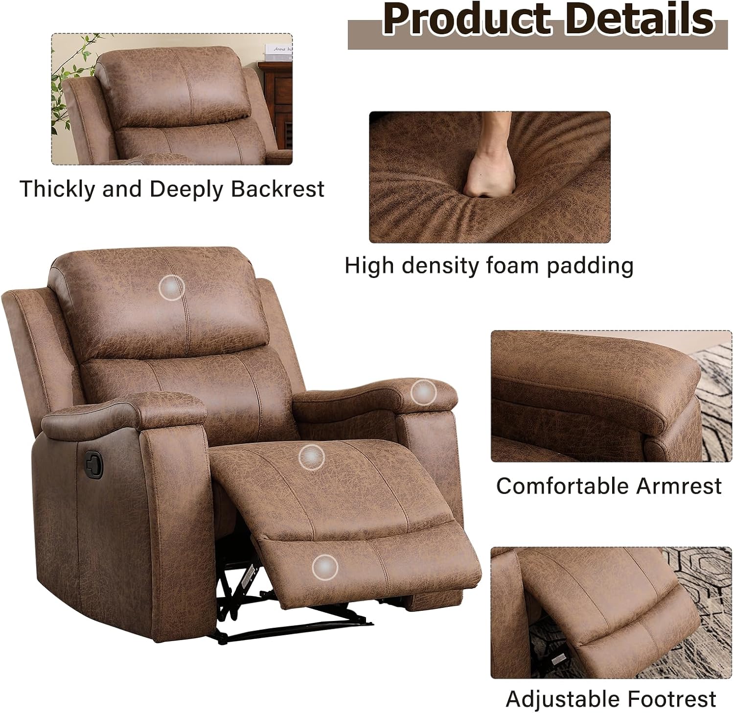 Nut Brown Classic Manual Leather Recliner Chair