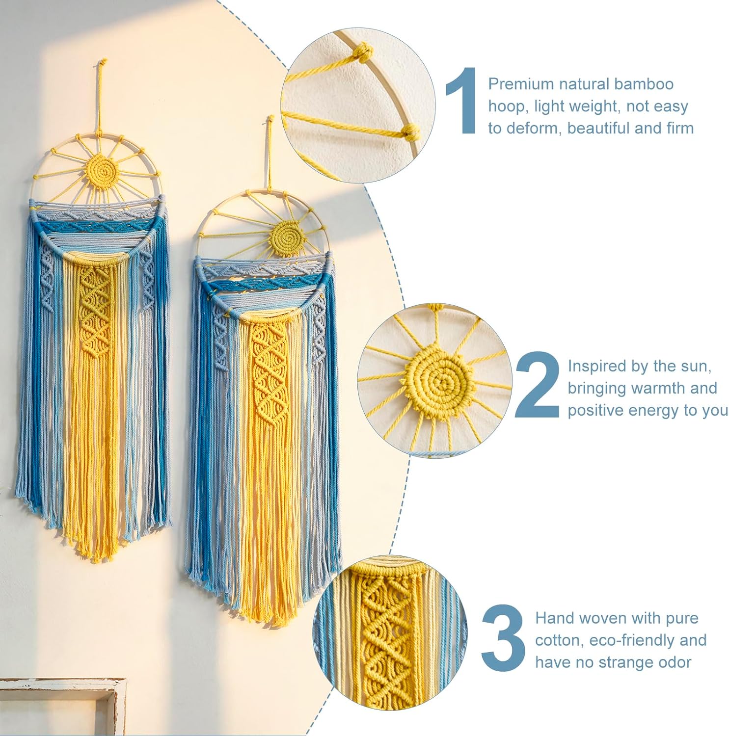 2-Pack Blue Sun Macrame Wall Tapestry