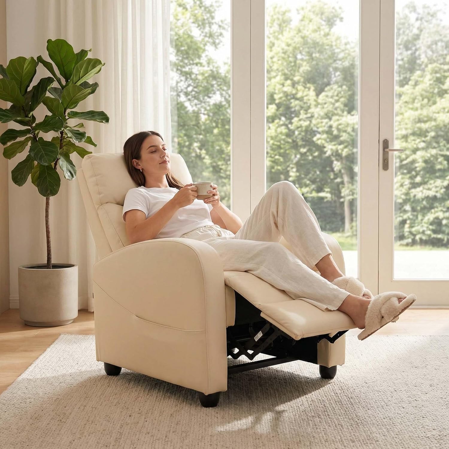 Beige Fabric Massage Recliner Chair for Small Spaces