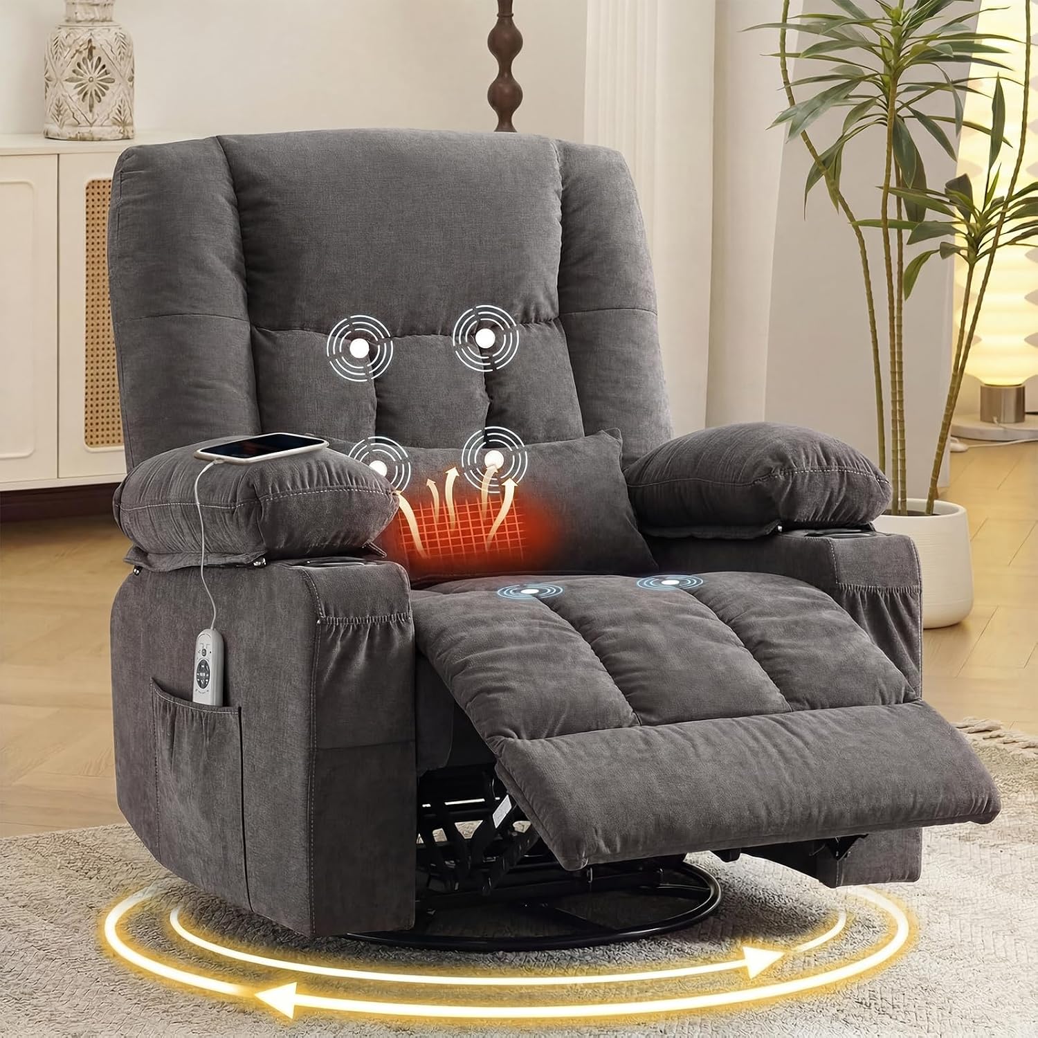 Massage Heat Rocker Recliner Chair with USB & Cup Holders