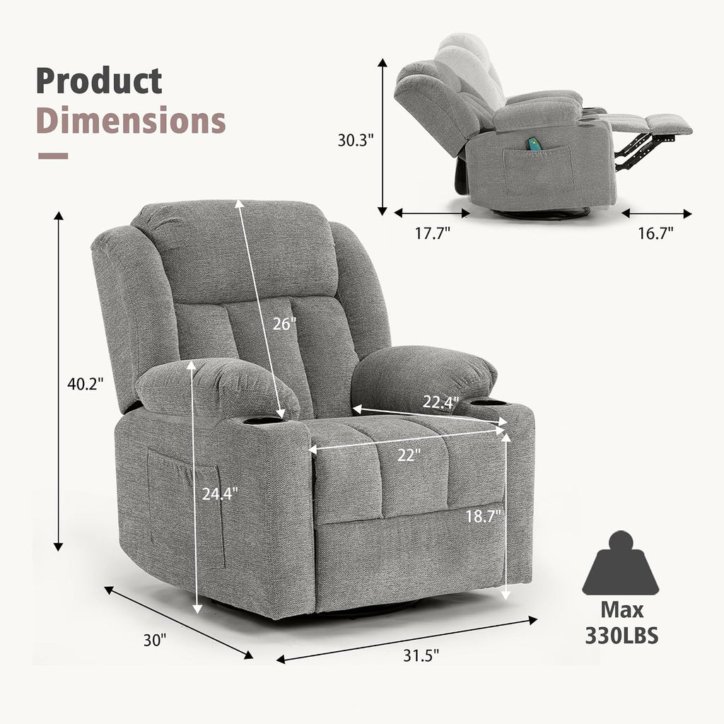 Lime Gray Fabric Massage Swivel Recliner