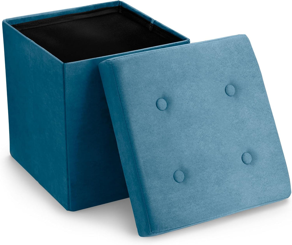 Teal Velvet Cube Folding Storage Ottoman