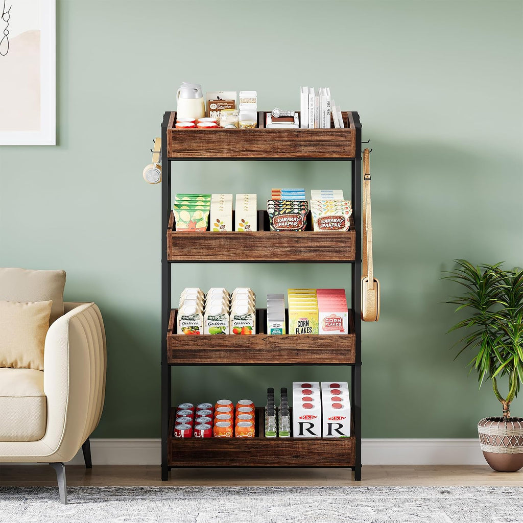 Brown Wood Metal 4-Tier Snack Display Rack