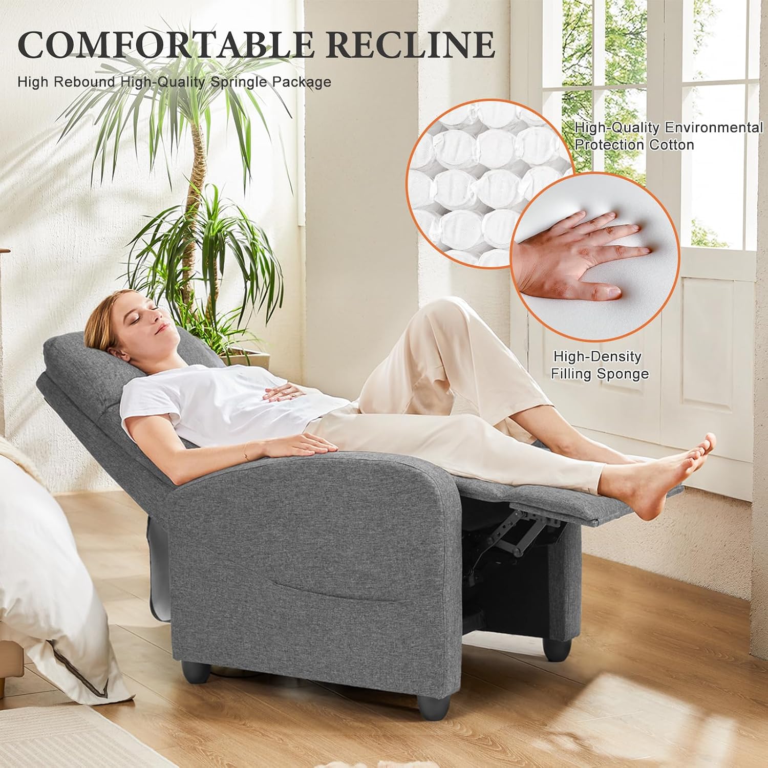 Gray Fabric Home Theater Recliner Sofa Chair