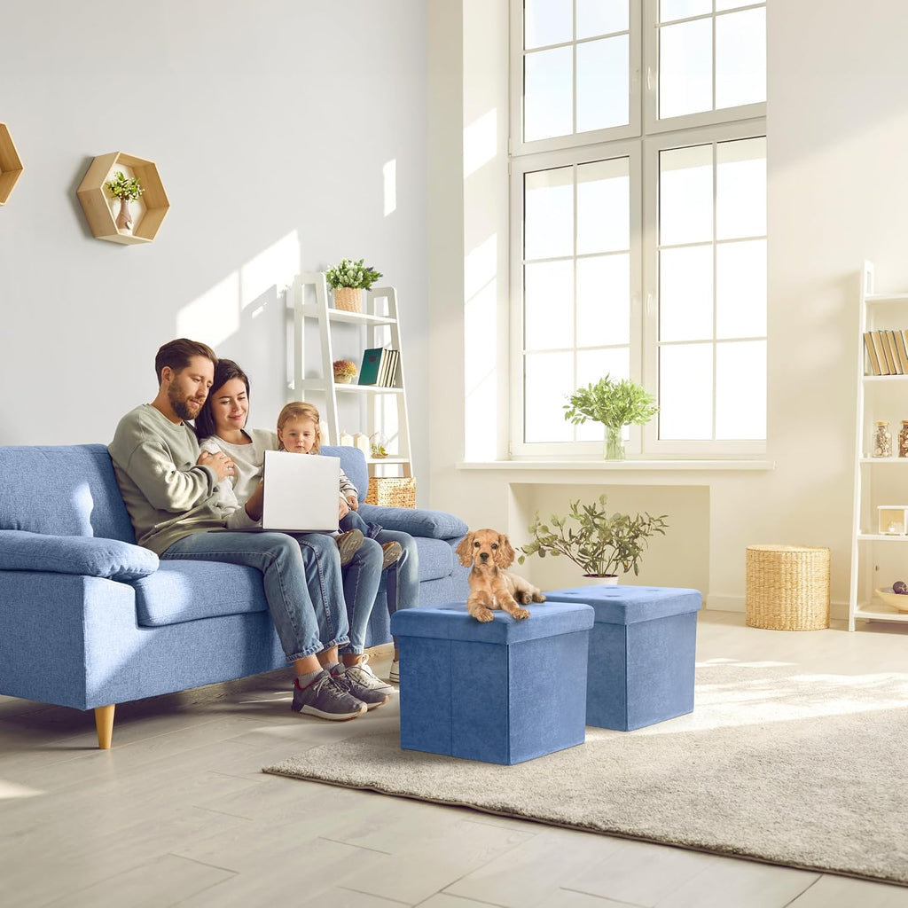 Teal Velvet Cube Folding Storage Ottoman
