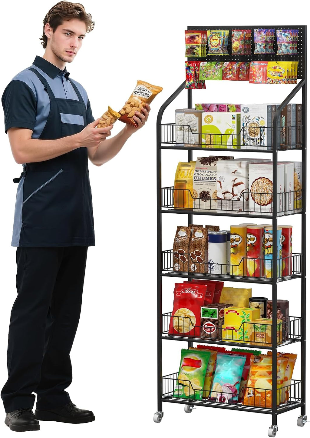 Rolling 5-Tier Metal Snack Display Rack