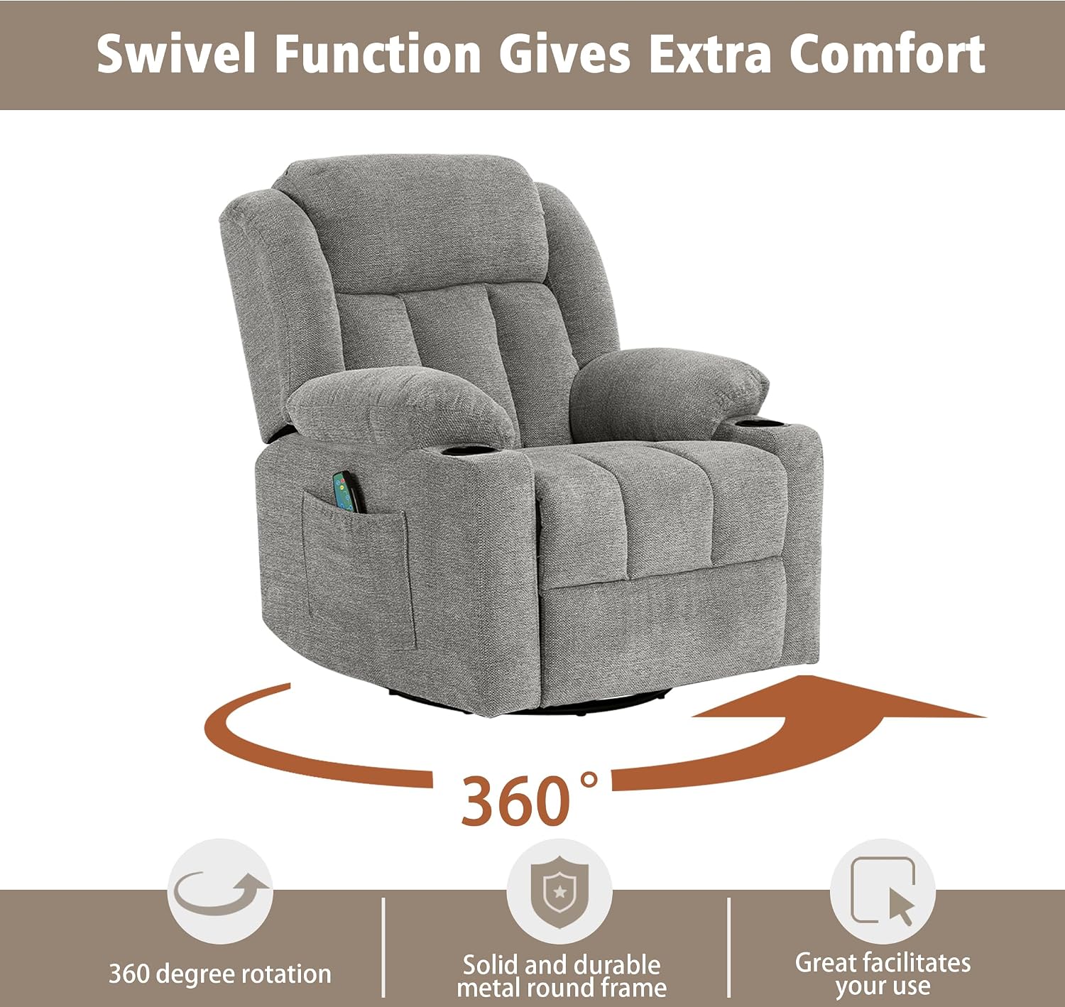 Lime Gray Fabric Massage Swivel Recliner