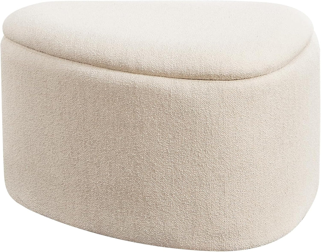Beige Linen Triangle Storage Ottoman
