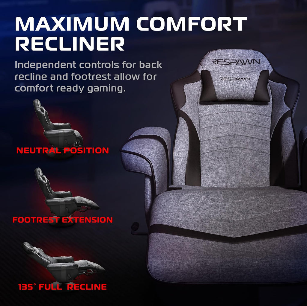 Gray Fabric Racing Gaming Recliner with Footrest