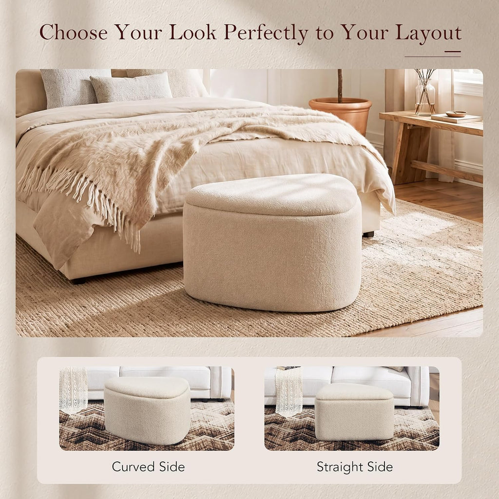 Beige Linen Triangle Storage Ottoman