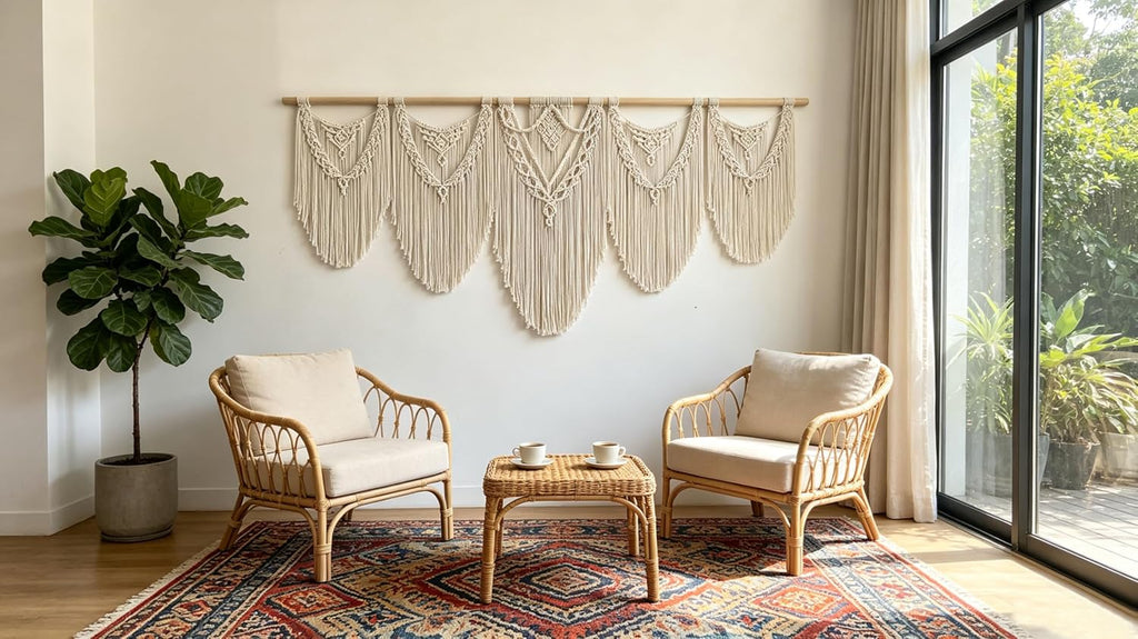 Oversized Beige Fringe Macrame Wall Hanging