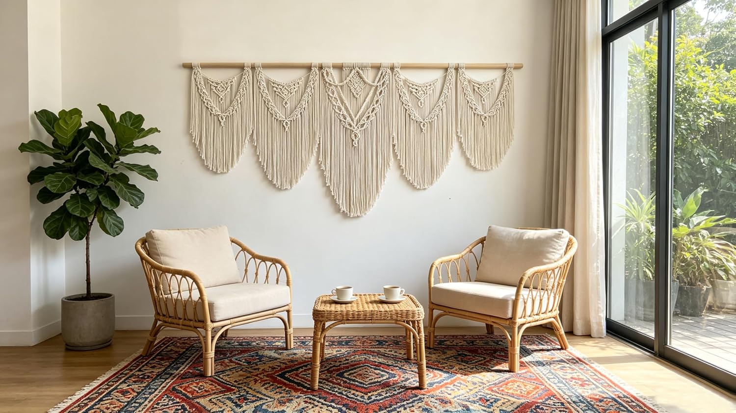 Oversized Beige Fringe Macrame Wall Hanging