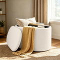 White Linen Oval Storage Ottoman
