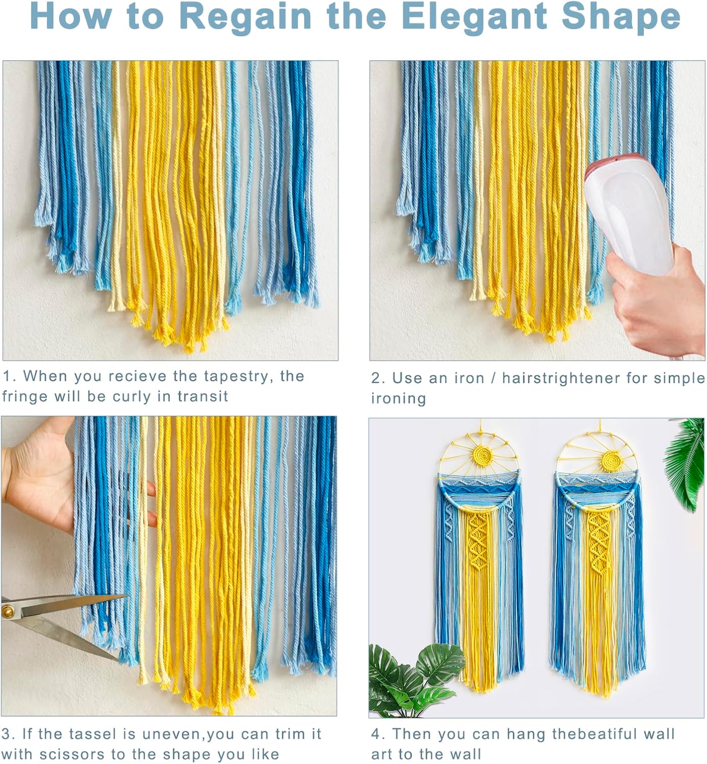 2-Pack Blue Sun Macrame Wall Tapestry