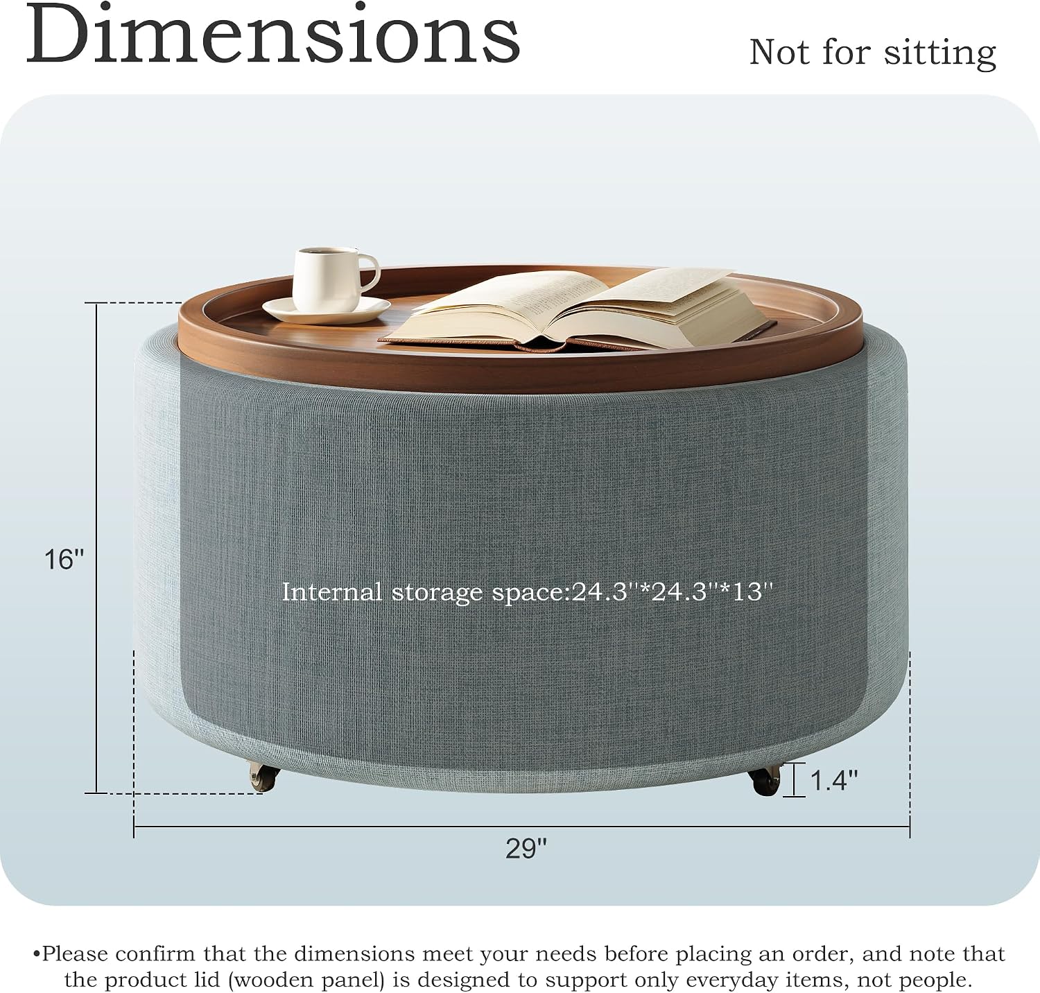 Light Blue Round Storage Ottoman Table