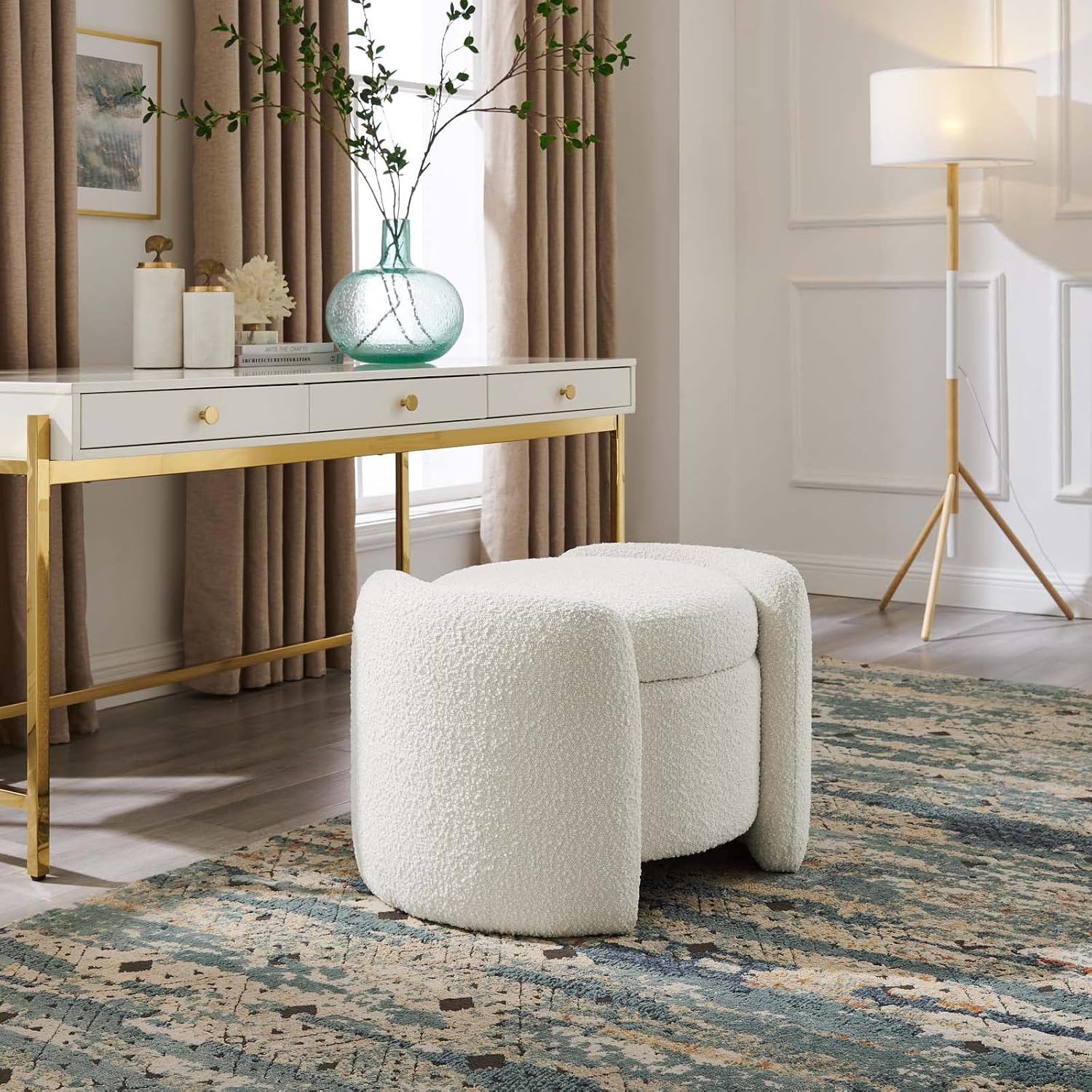 Boucle Round Storage Ottoman Stool