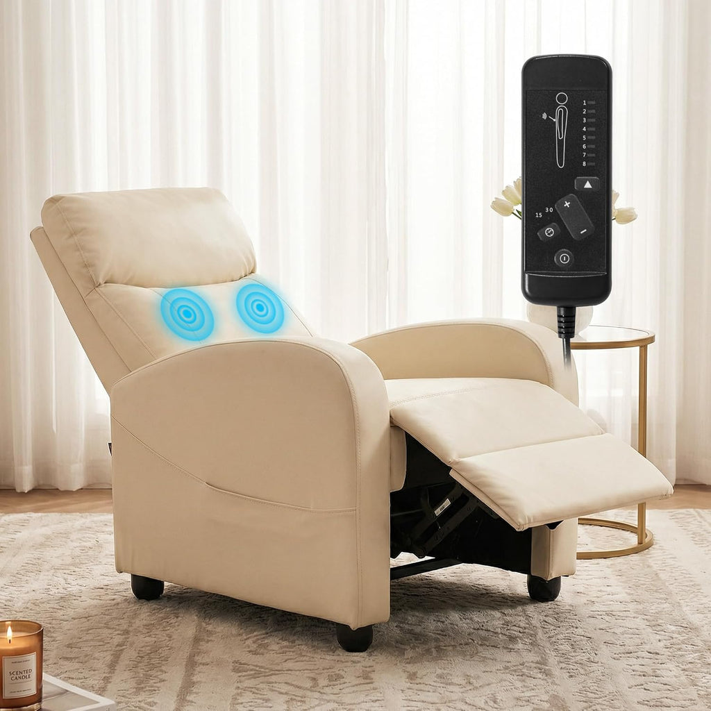 Beige Fabric Massage Recliner Chair for Small Spaces