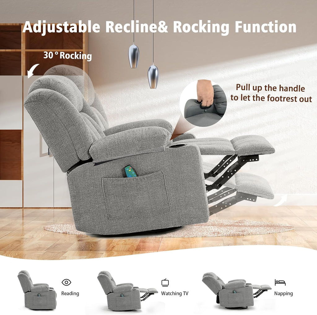 Lime Gray Fabric Massage Swivel Recliner