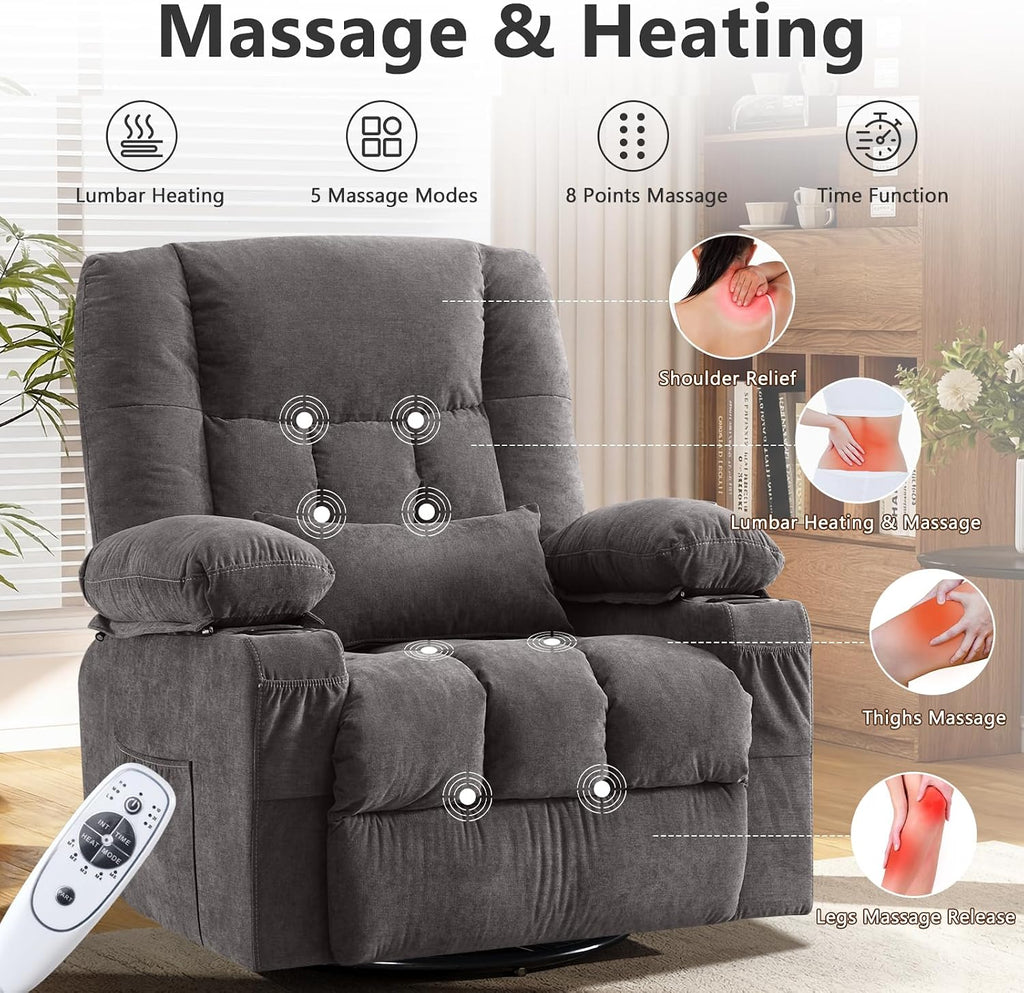 Massage Heat Rocker Recliner Chair with USB & Cup Holders
