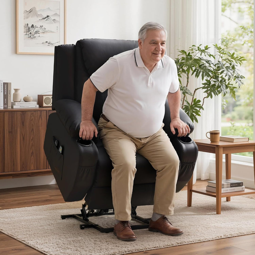 Black Oversized Wide Power Lift Massage Recliner Chair