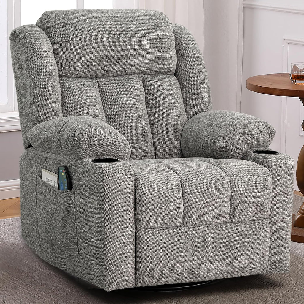 Lime Gray Fabric Massage Swivel Recliner