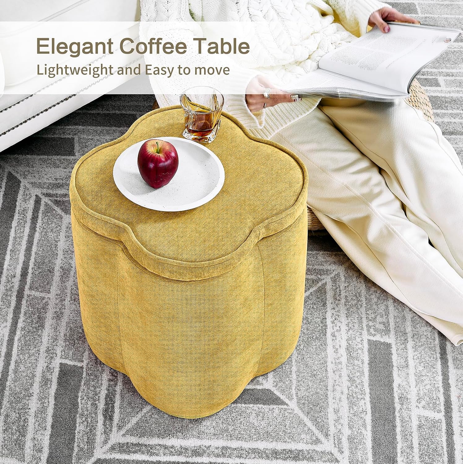 Spice Yellow Chenille Storage Ottoman