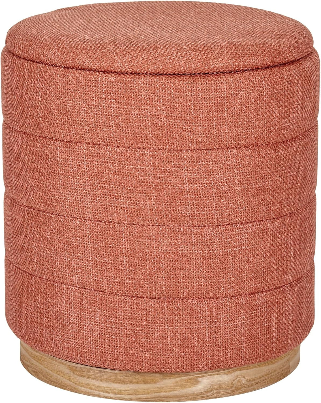 Coral Orange Round Linen Storage Ottoman