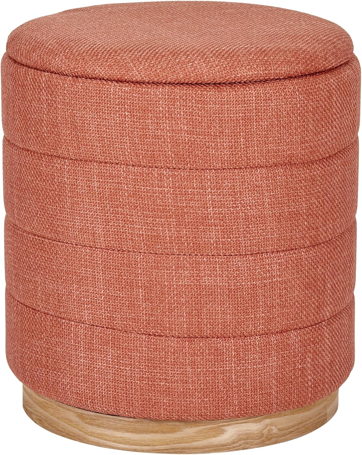 Coral Orange Round Linen Storage Ottoman