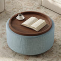 Light Blue Round Storage Ottoman Table