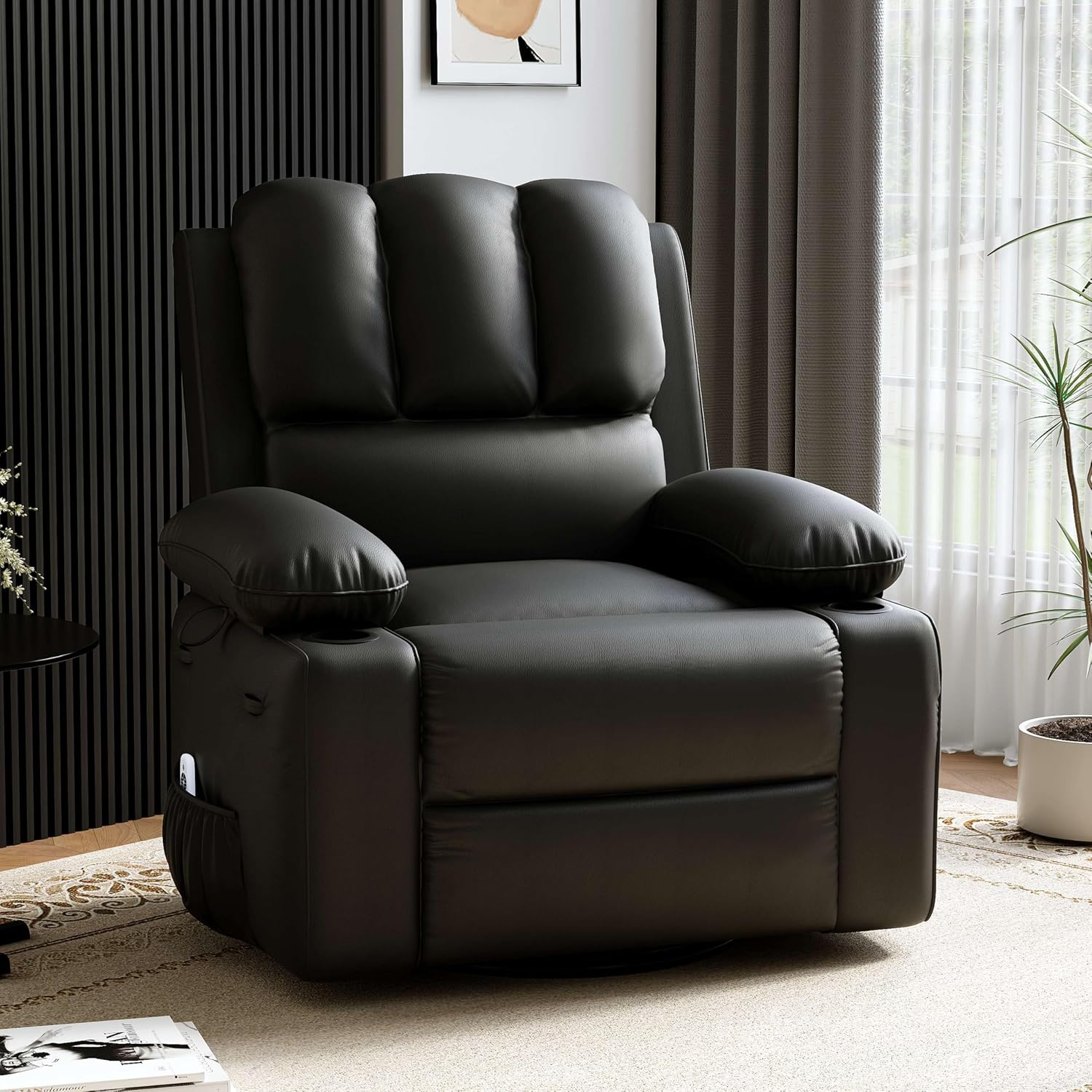 Swivel Rocker Leather Massage Heat Recliner Chair