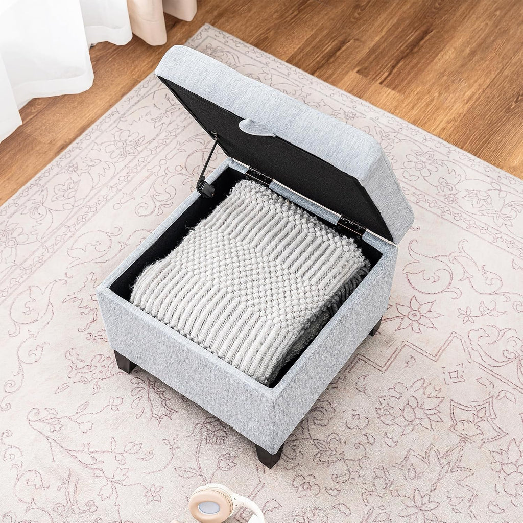 Ice Grey Linen Storage Ottoman