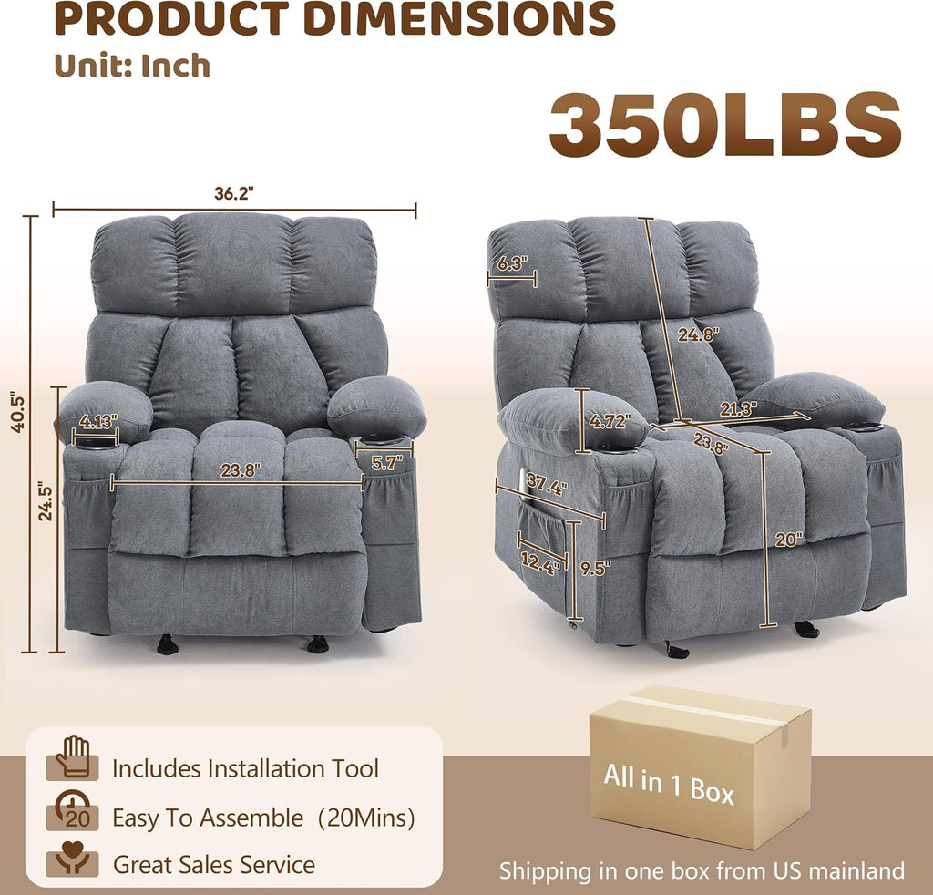 Grey Massage Rocker Recliner Chair