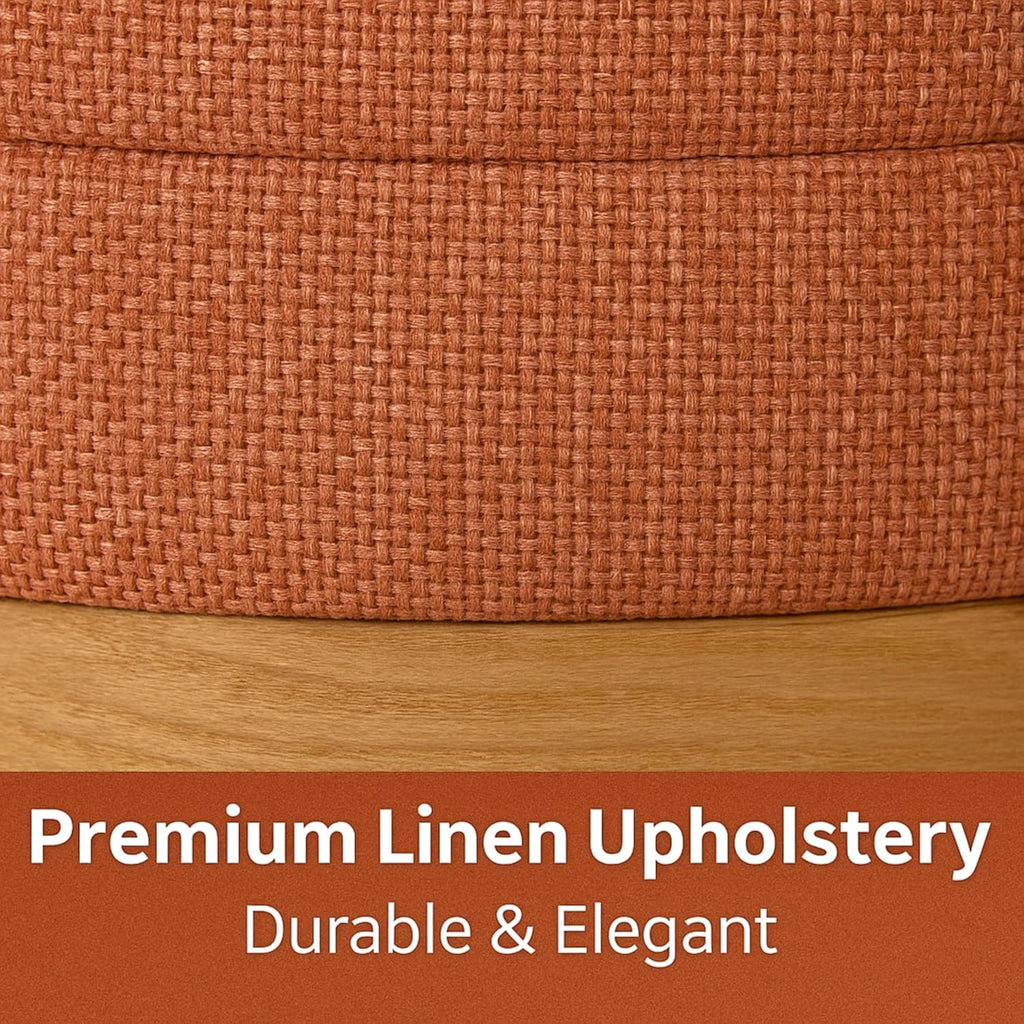 Coral Orange Round Linen Storage Ottoman