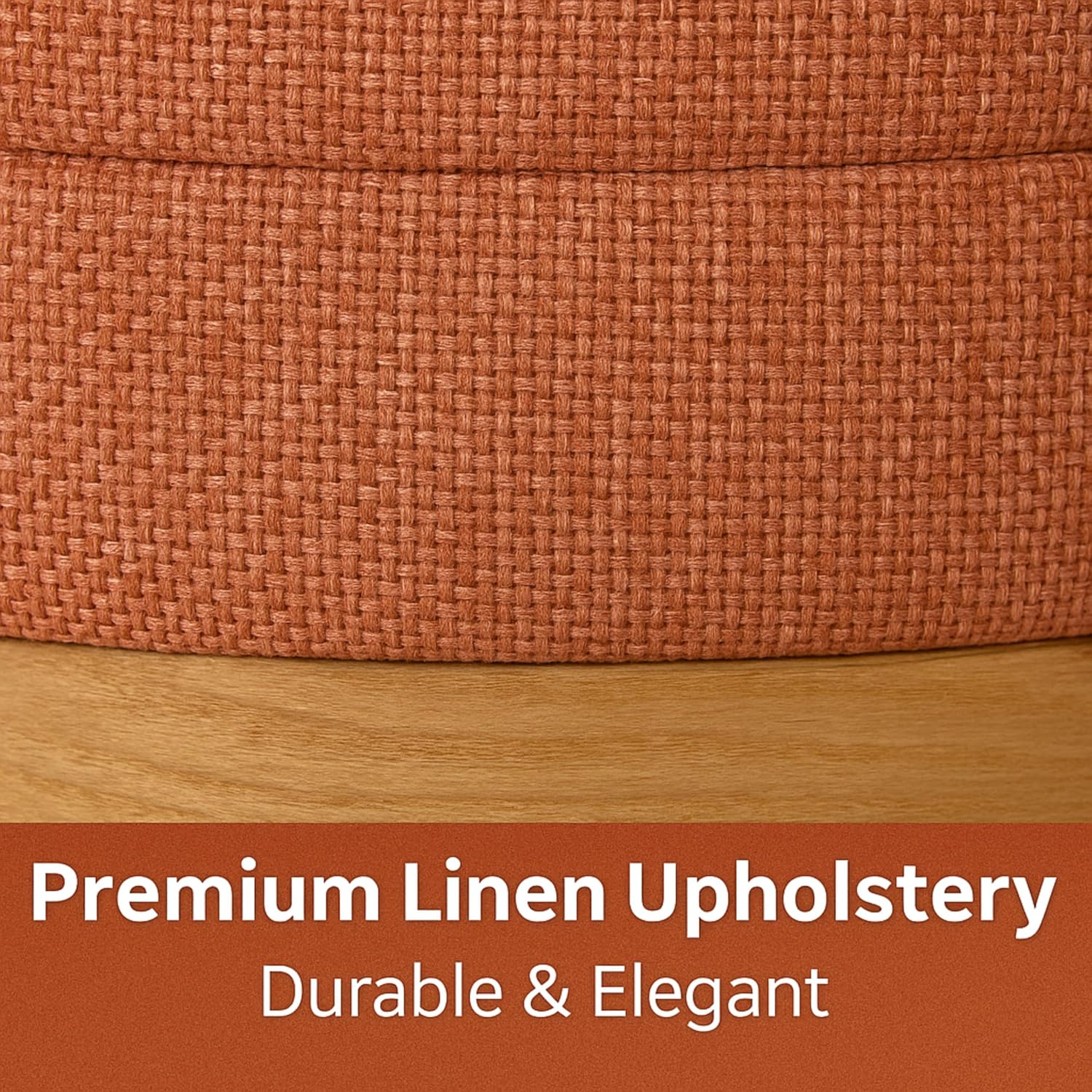 Coral Orange Round Linen Storage Ottoman
