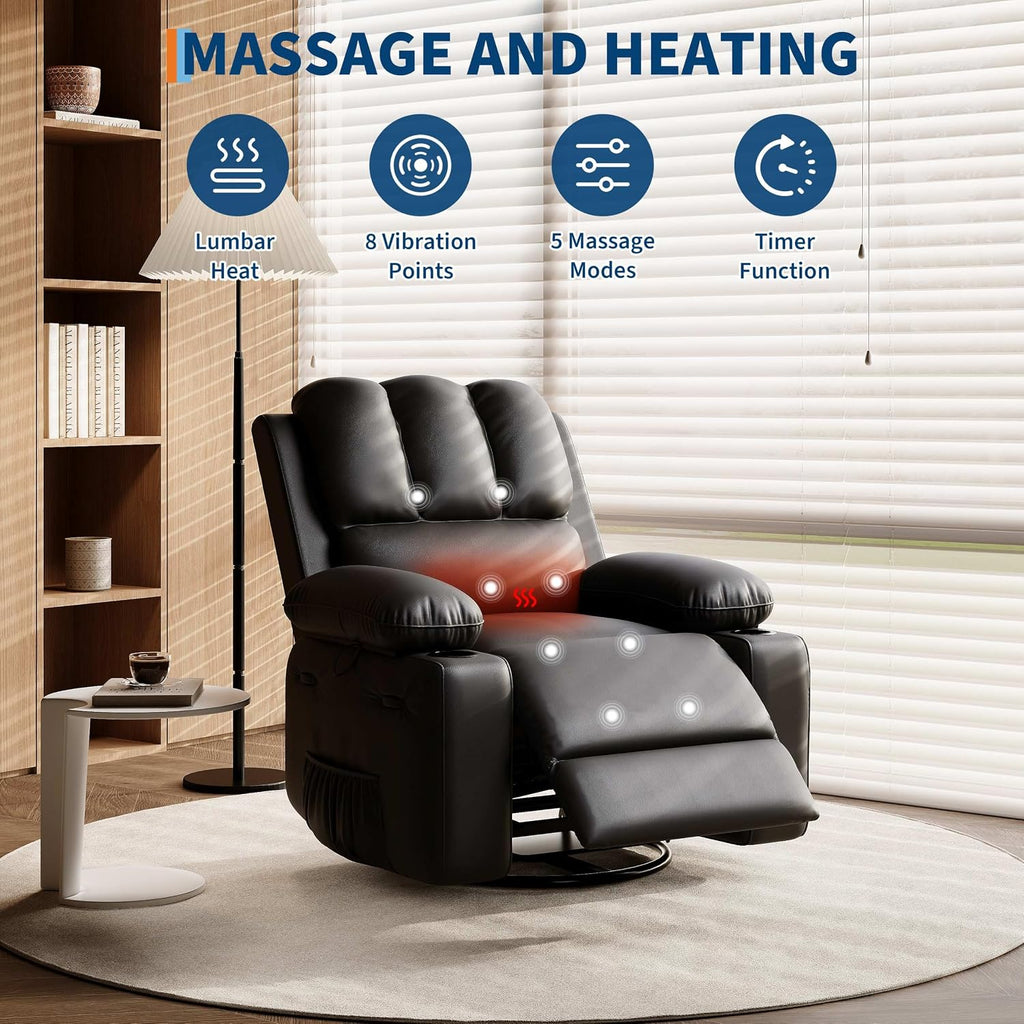 Swivel Rocker Leather Massage Heat Recliner Chair