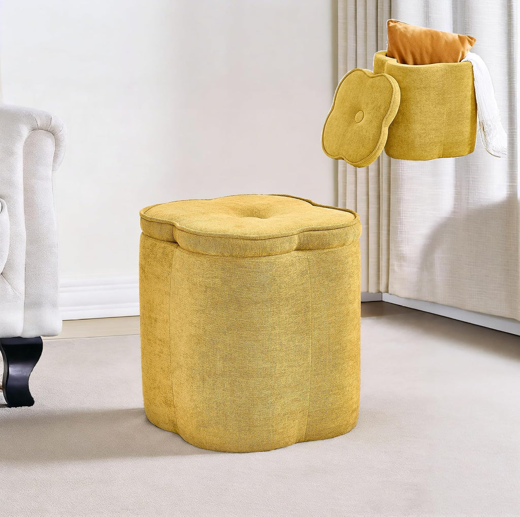 Spice Yellow Chenille Storage Ottoman