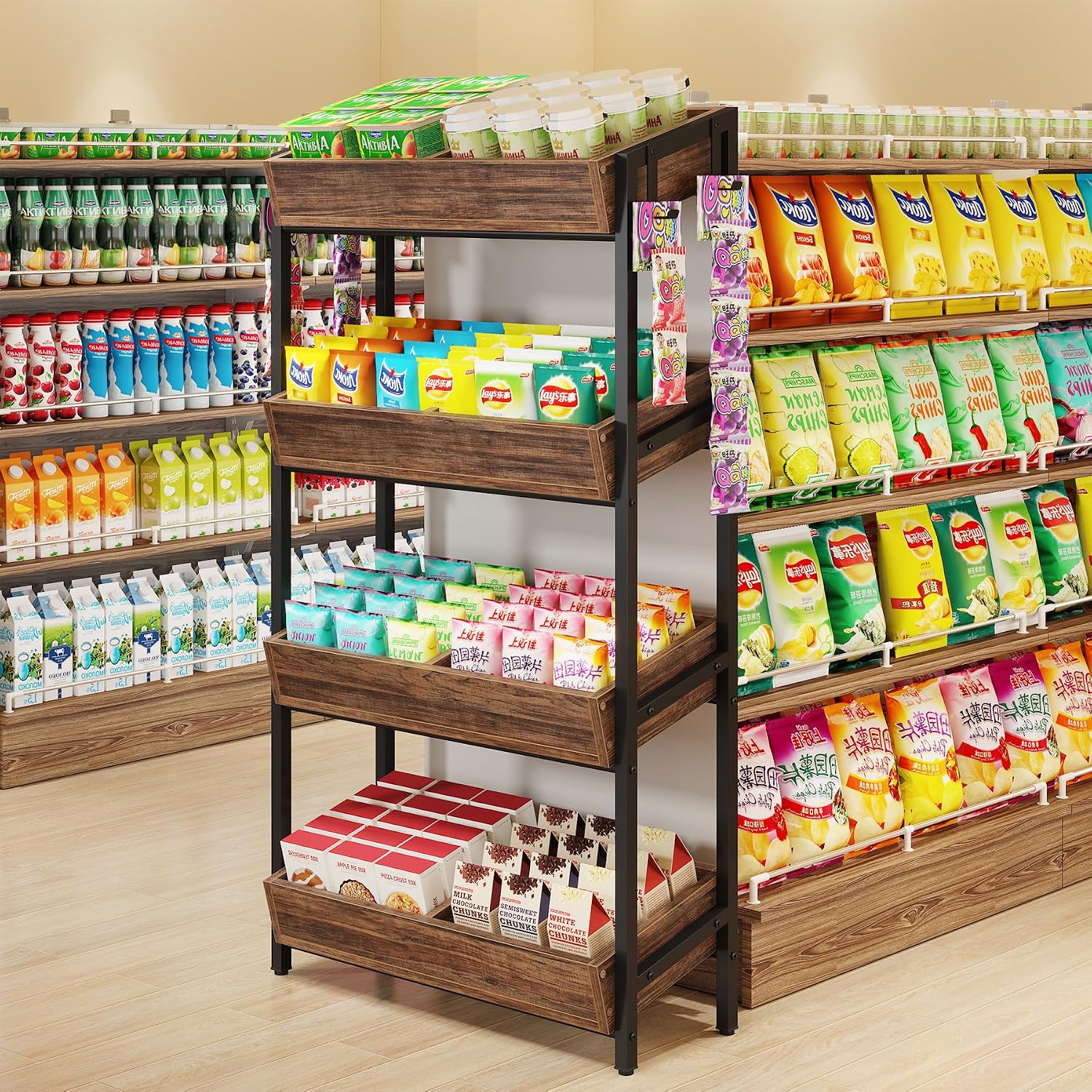4-Tier Hooked Snack Display Rack