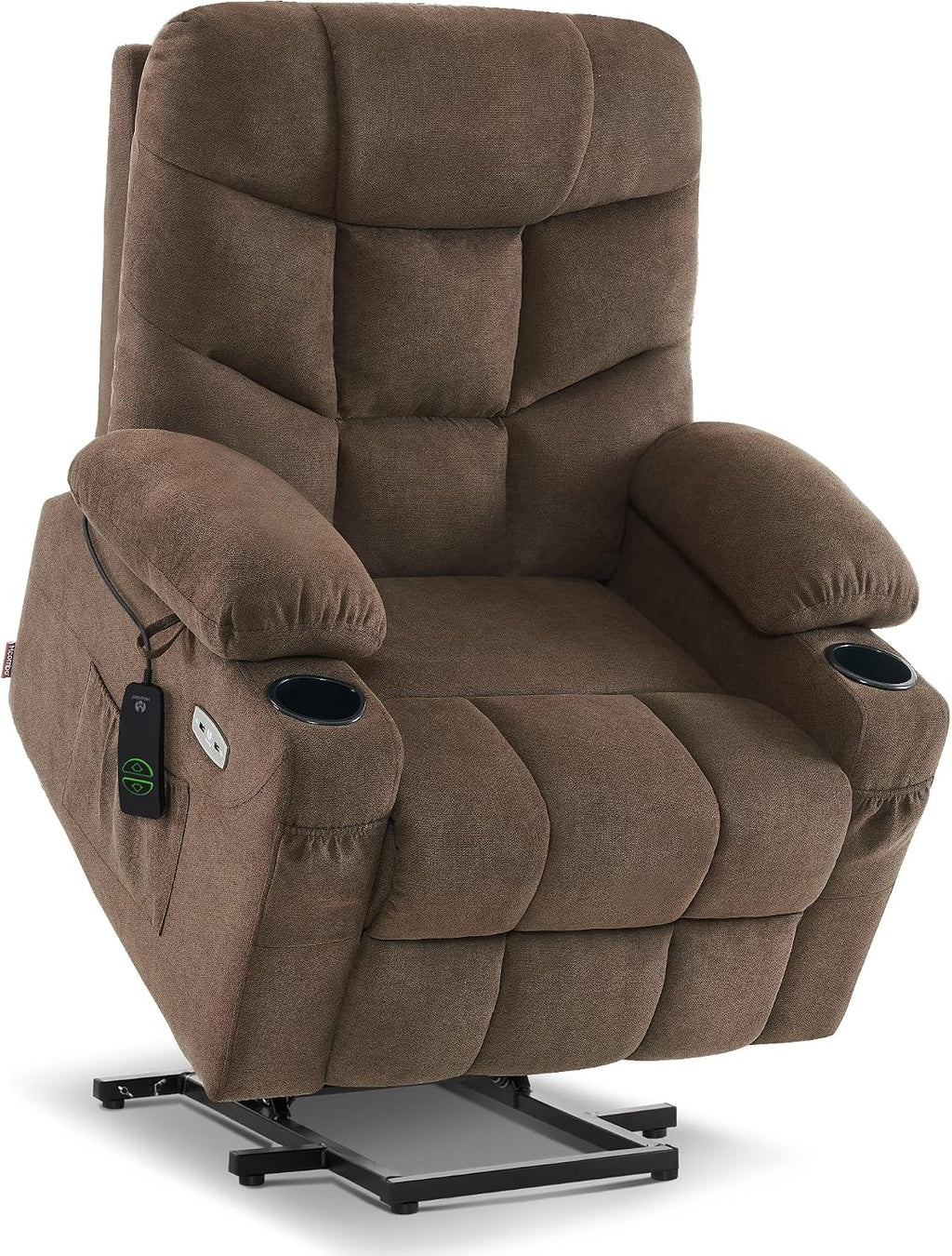 Brown Fabric Extended Footrest Power Lift Recliner Chair